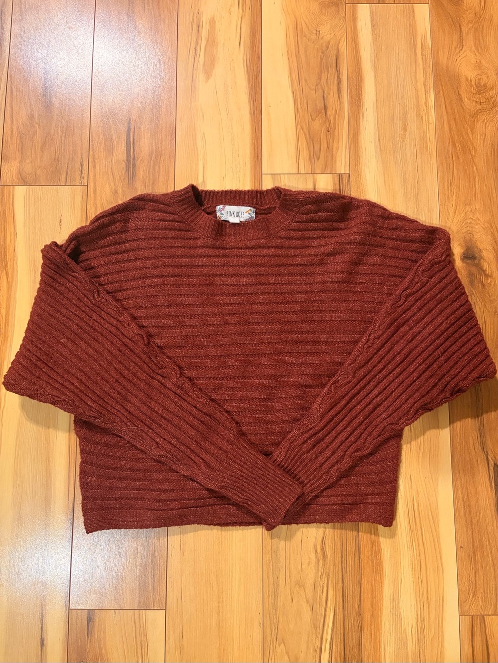 Pink Rose Ribbed Crewneck Sweater in Burnt Copper
